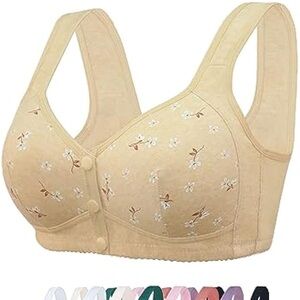 2 Daisy Bras for Older Women No Underwire Front Closure Pure Beige Comfort XL